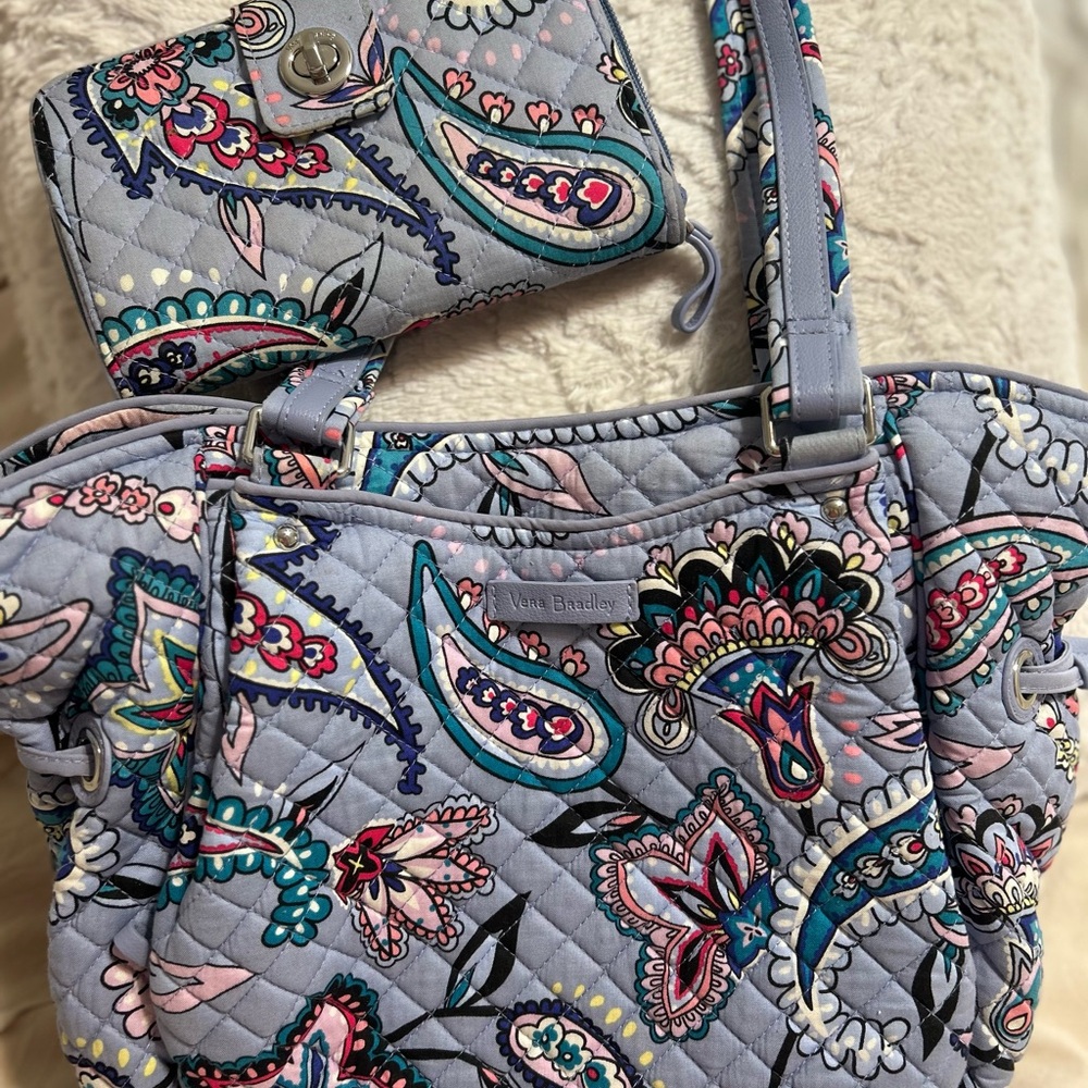 Vera Bradley Iconic Glenna Satchel in the Makani Paisley pattern with wallet